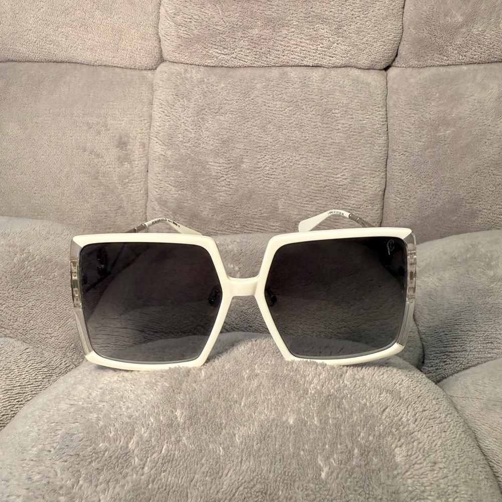 Charriol White Oversized Square Sunglasses with Dark Lenses